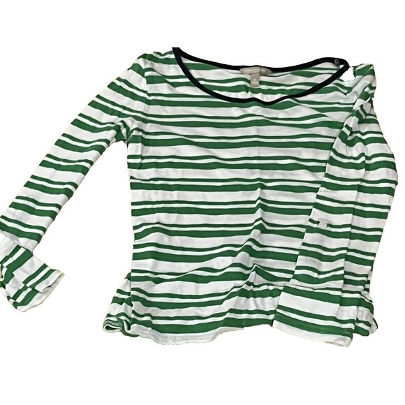 Banana Republic Tops - BANANA REPUBLIC Top Long Sleeve T Shirt Green White Stripe Women Small Preppy